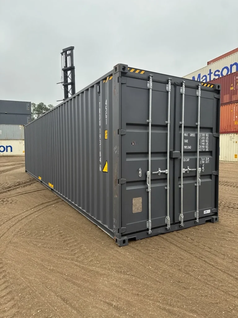 New one-trip 40ft high cube shipping container in a container yard