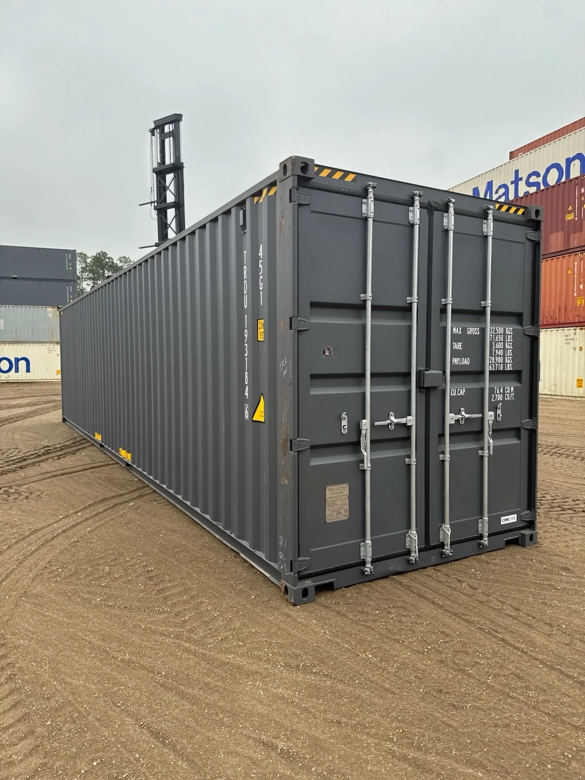 New one-trip 40ft high cube shipping container in a container yard